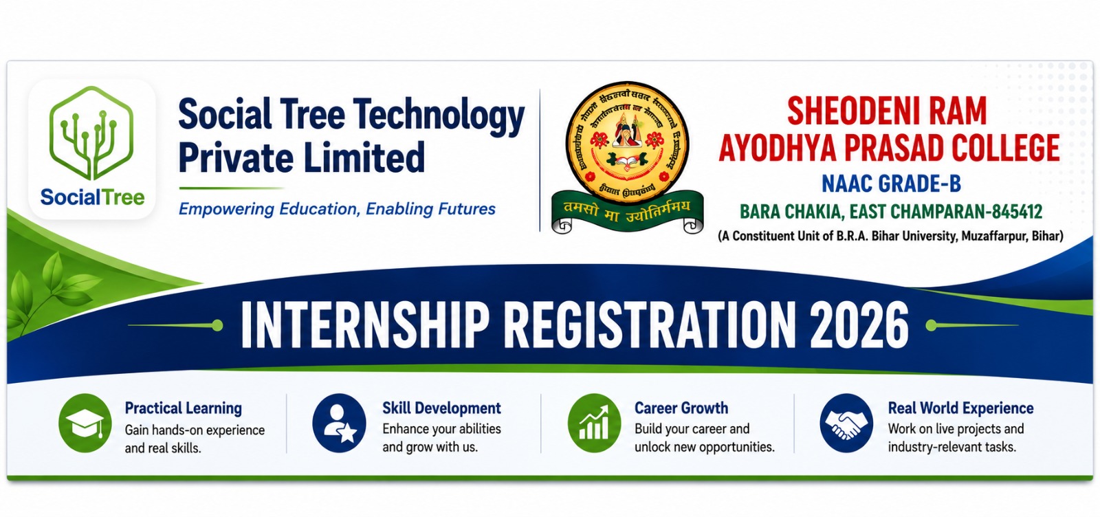 Social Tree Technology & Sheodeni Ram Ayodhya Prasad College (SRAP) — Internship Registration 2026
